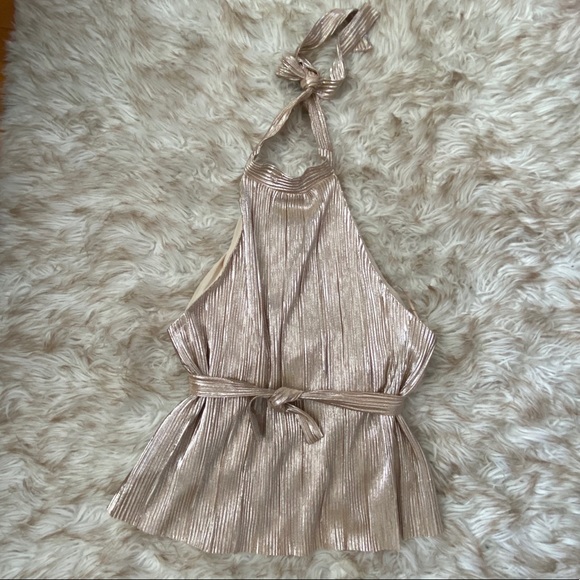 J.O.A. Metallic pink Halter Neck Sleeveless Top - Picture 2 of 5